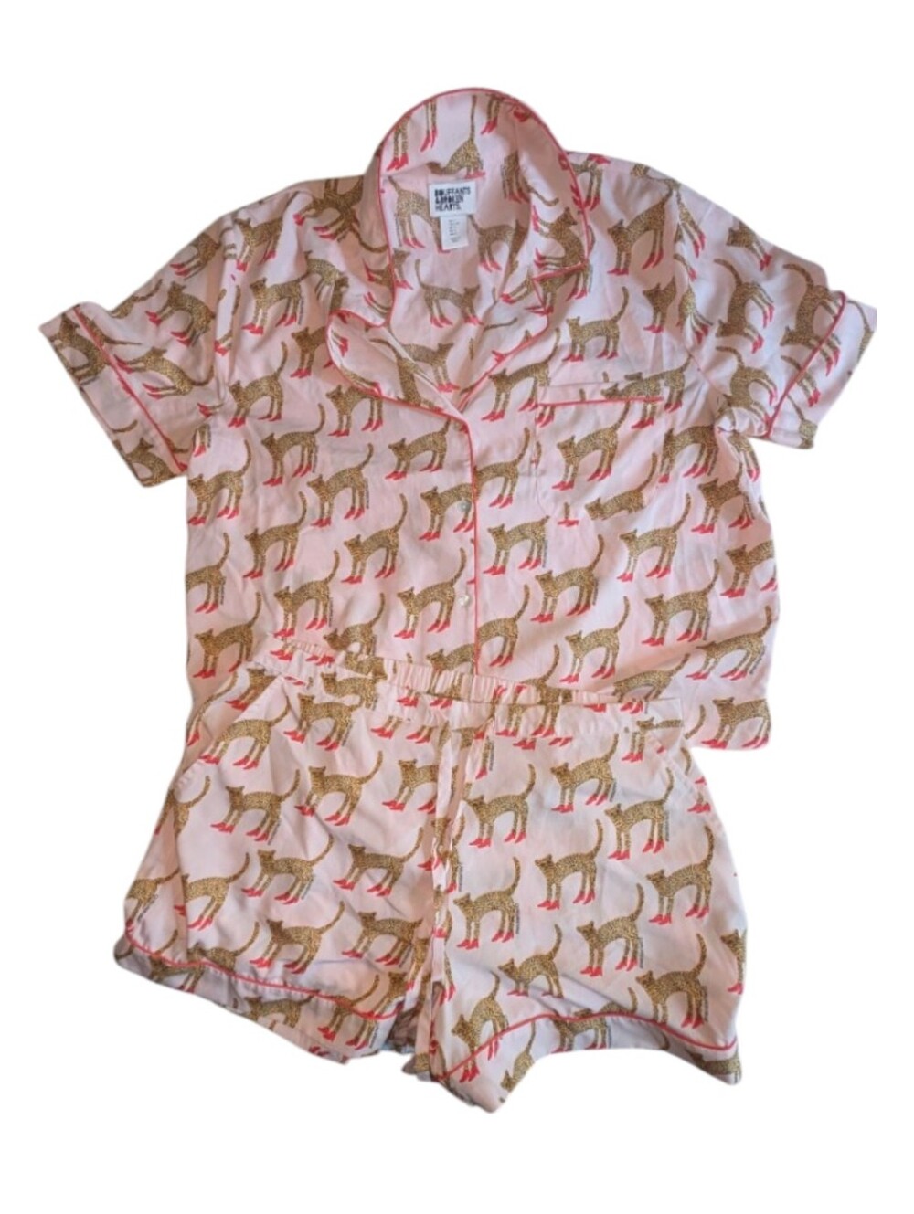 Bouffants & Broken Hearts Quirky Fun High-Heeled Cheetah Print Pajama Set Pink L - Picture 10 of 10